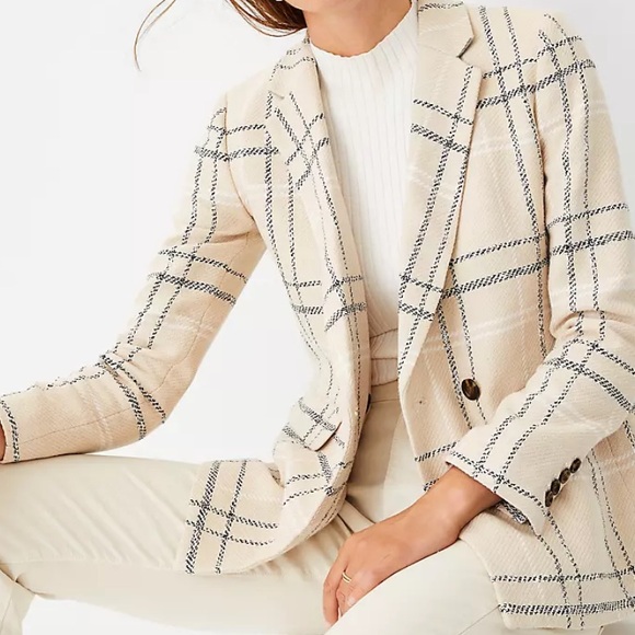 Ann Taylor | Classy Plaid Bedford Long Sleeve Tan Neutral Blazer! - Picture 1 of 8